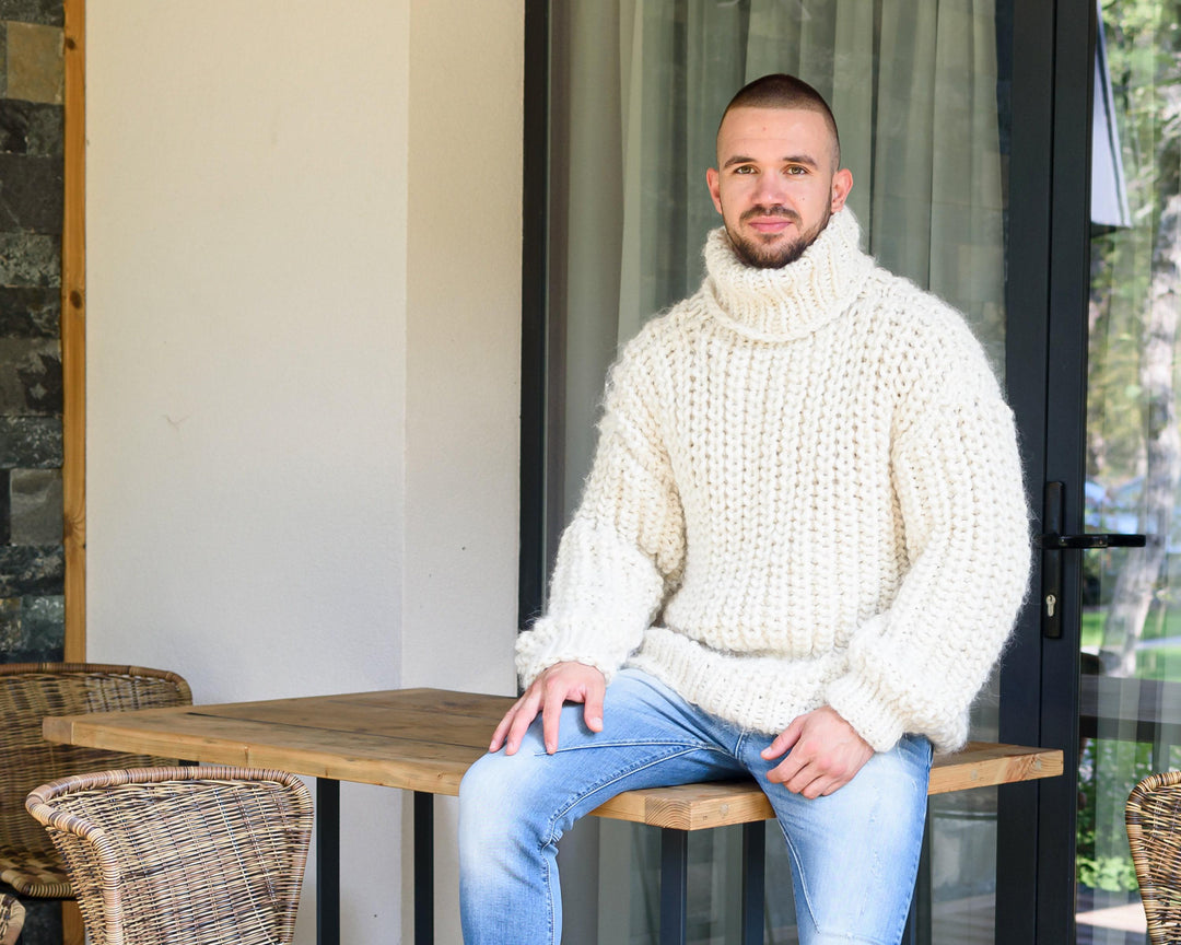 Hand Knit Alpaca Chunky Fisherman Rib Sweater, Oversized Jumper T887W