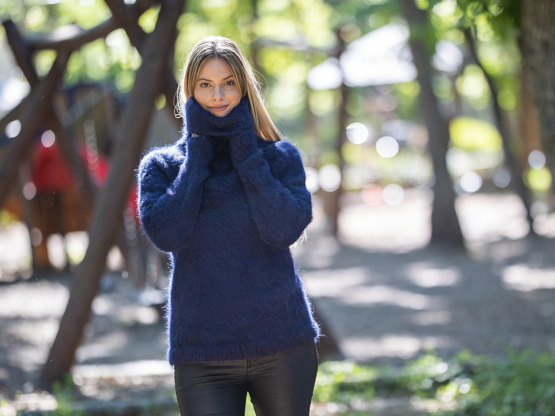 Hand Knitted Suri Alpaca Sweater, Fluffy Wool Jumper T1221