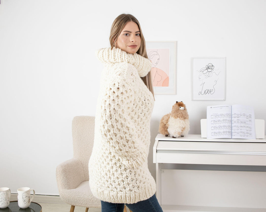 Chunky Knit Baby Alpaca Sweater: Honeycomb Jumper T1339