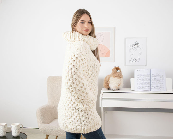 Chunky Knit Baby Alpaca Sweater: Honeycomb Jumper T1339