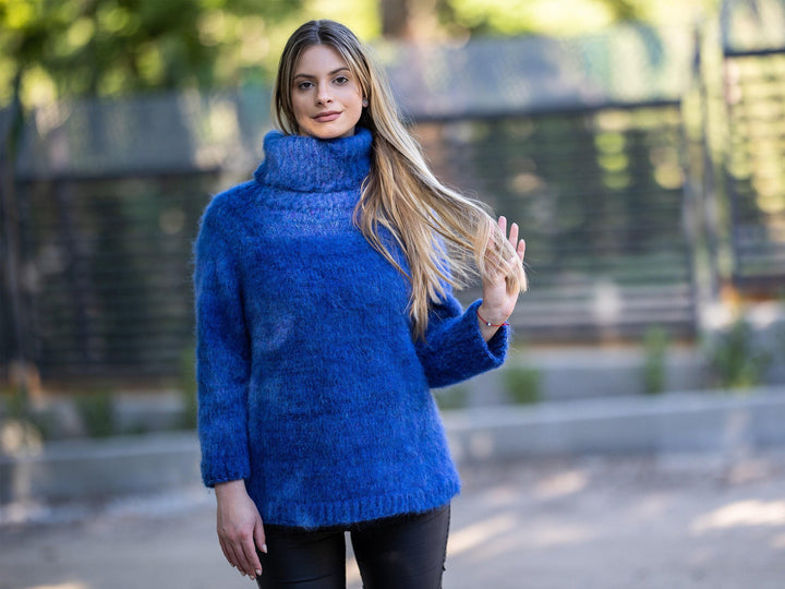 7-Strand Alpaca and Merino Wool Sweater, Hand Knitted Extra Fine Soft Jumper T1220