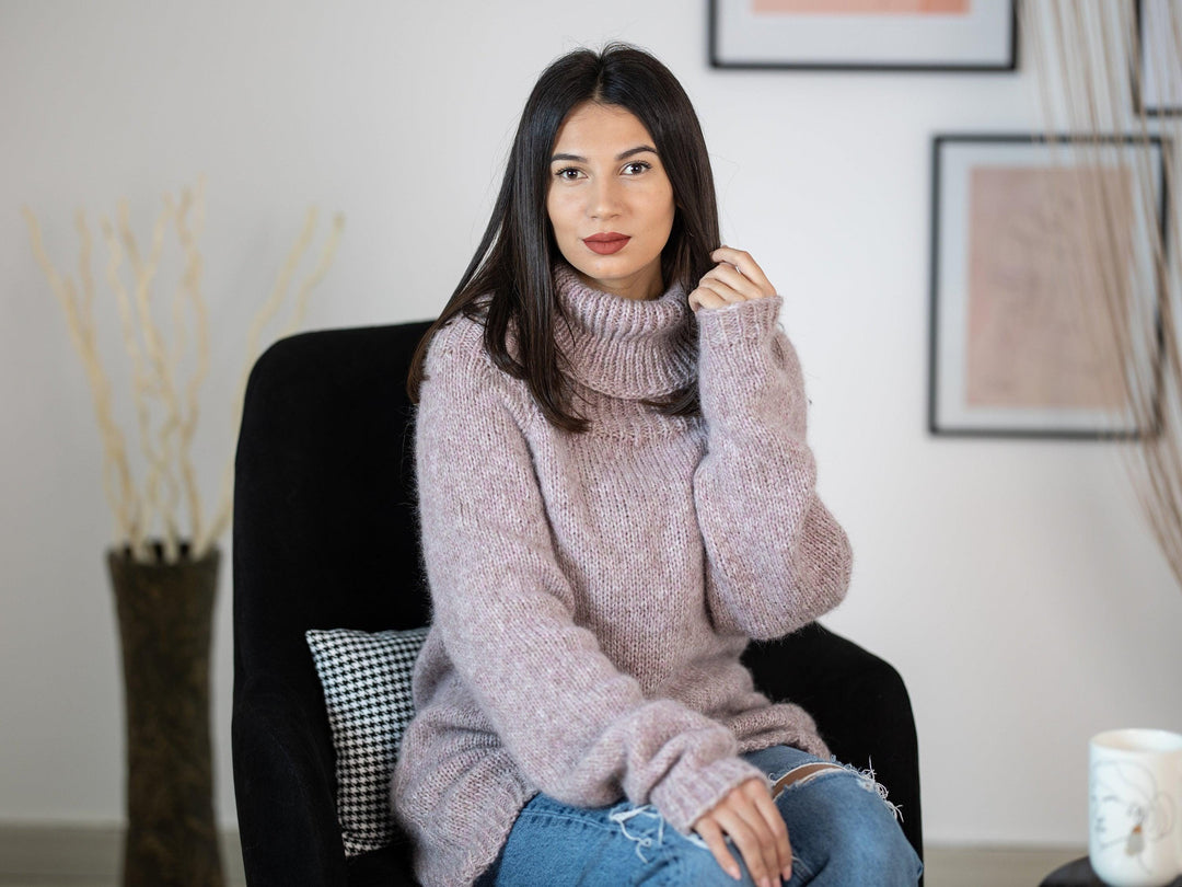 Hand Knit Baby Alpaca Merino Wool Sweater, Extra Soft Pullover T1160