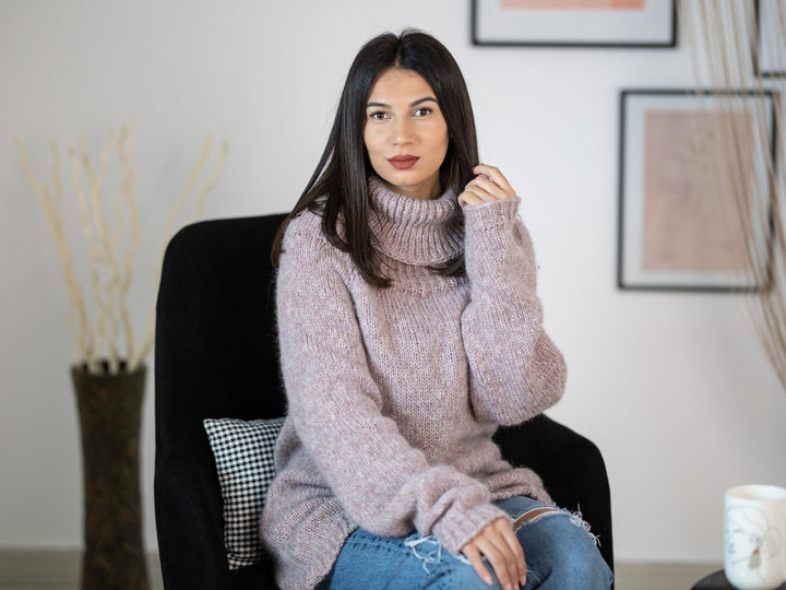 Hand Knit Baby Alpaca Merino Wool Sweater, Extra Soft Pullover T1160