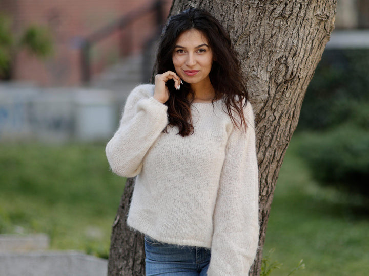 Hand Knit Italian Alpaca Sweater, Lightweight Bridal Cover Up T1064