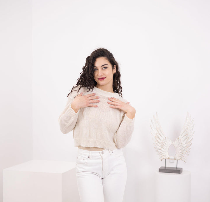 Hand Knit Baby Alpaca Wedding Sweater, Lightweight Bridal Top T1558