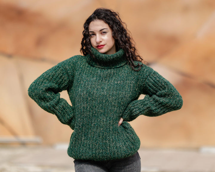 6-Strand Alpaca and Merino Wool Sweater, Hand Knitted Extra Soft Jumper T1383