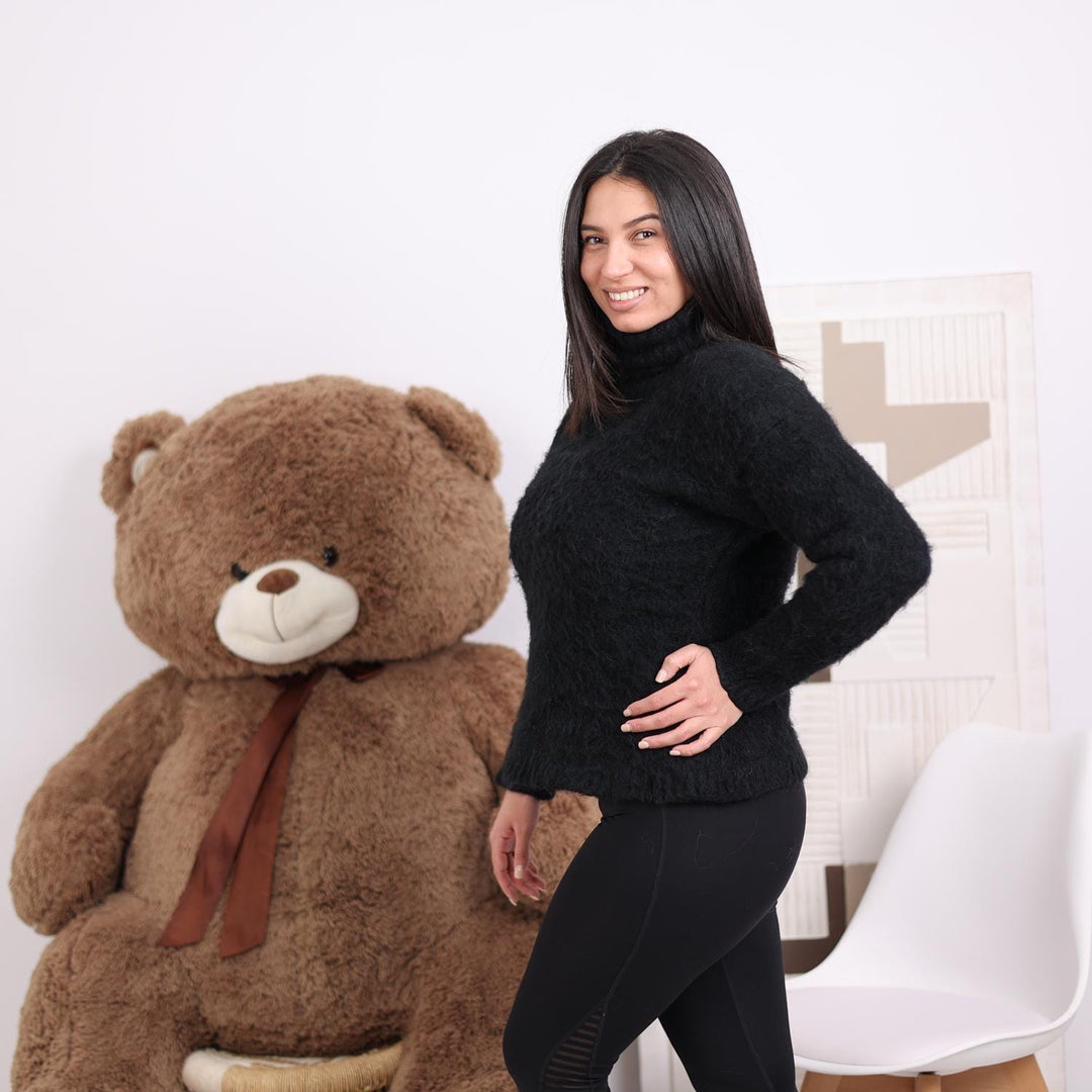 Black Alpaca Turtleneck Sweater, Hand Knitted Fuzzy Soft Pullover, Warm Chunky Winter Jumper T1823