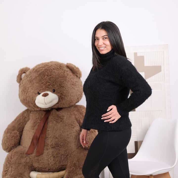 Black Alpaca Turtleneck Sweater, Hand Knitted Fuzzy Soft Pullover, Warm Chunky Winter Jumper T1823