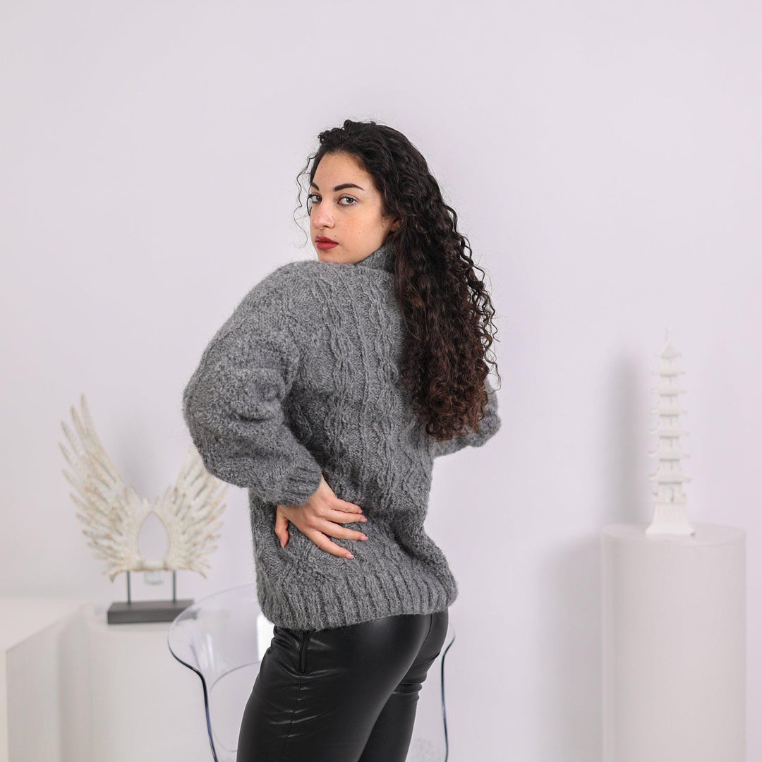 Cable Knit Alpaca Sweater: Shawl Neck Jumper T1640