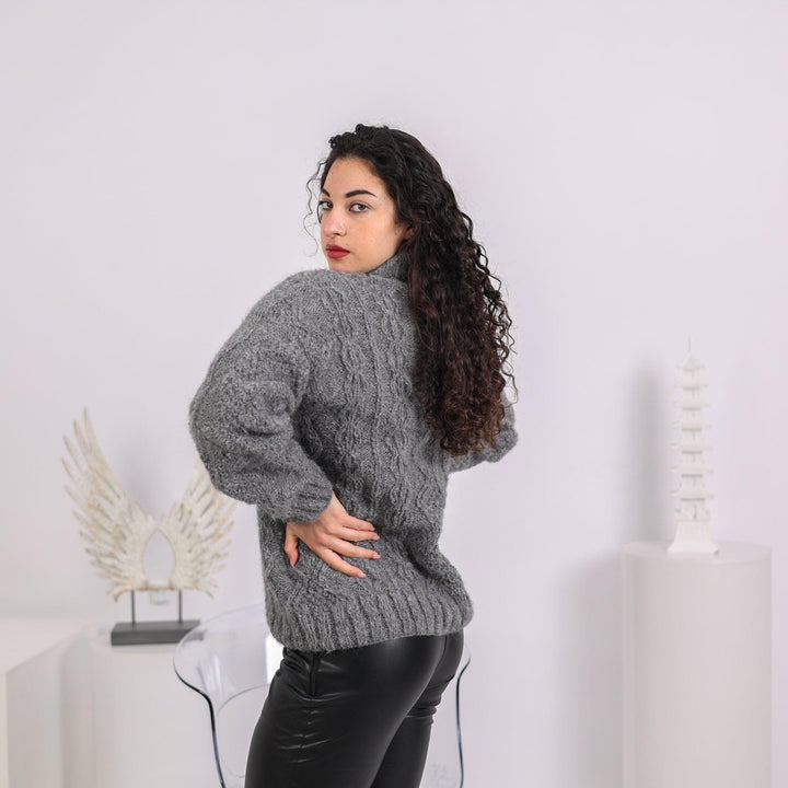 Cable Knit Alpaca Sweater: Shawl Neck Jumper T1640