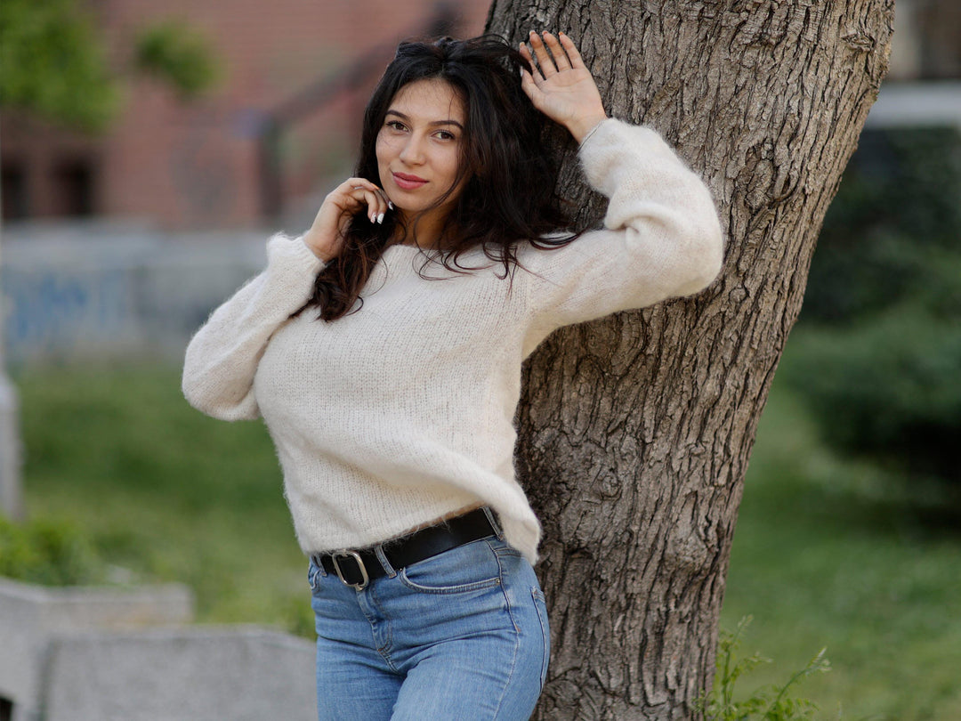 Hand Knit Italian Alpaca Sweater, Lightweight Bridal Cover Up T1064
