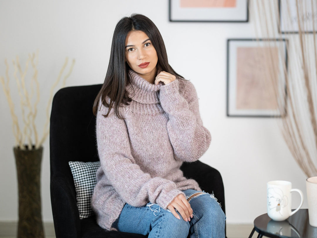 Hand Knit Baby Alpaca Merino Wool Sweater, Extra Soft Pullover T1160