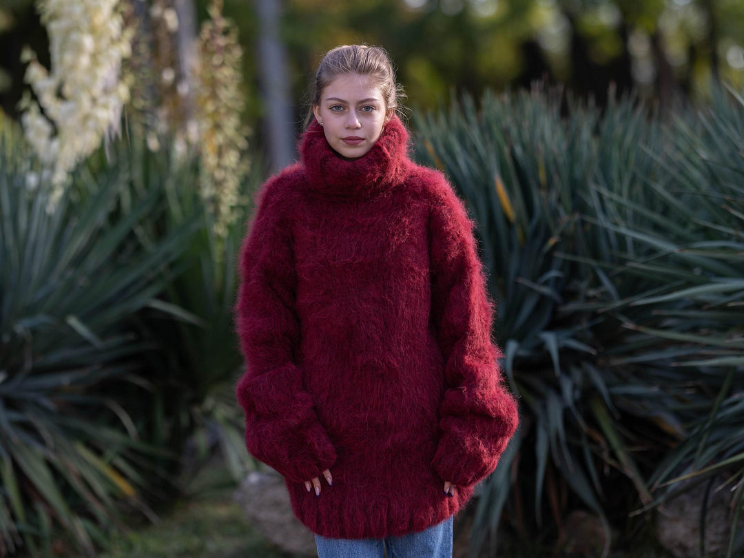 15-Strand Superfine Alpaca and Merino Wool Sweater, Hand Knitted Warm Pullover T1278