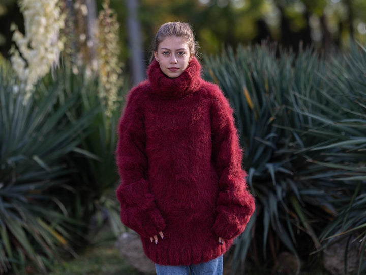 15-Strand Superfine Alpaca and Merino Wool Sweater, Hand Knitted Warm Pullover T1278