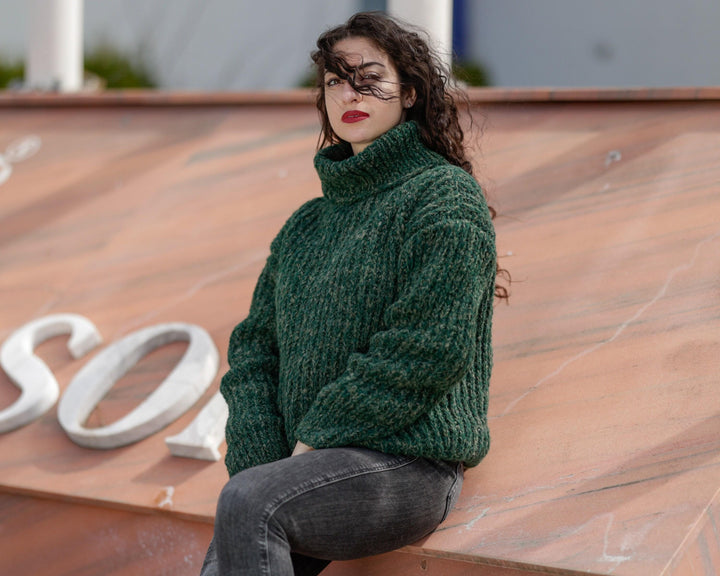 6-Strand Alpaca and Merino Wool Sweater, Hand Knitted Extra Soft Jumper T1383