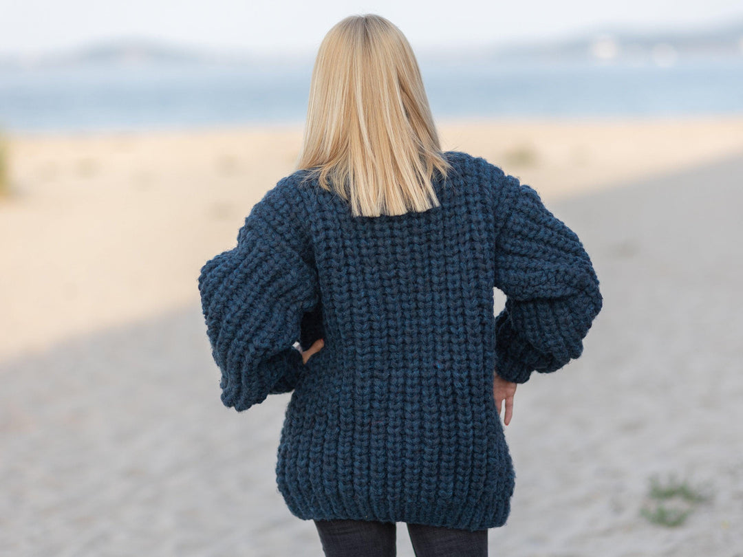 5-Strand Alpaca and Merino Wool Sweater, Hand Knitted English Rib Jumper  T1082