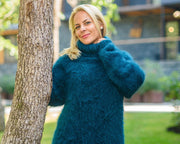Flauschiger Suri Alpaka und Merino Wollpullover, handgestrickt, Langhaar, T869