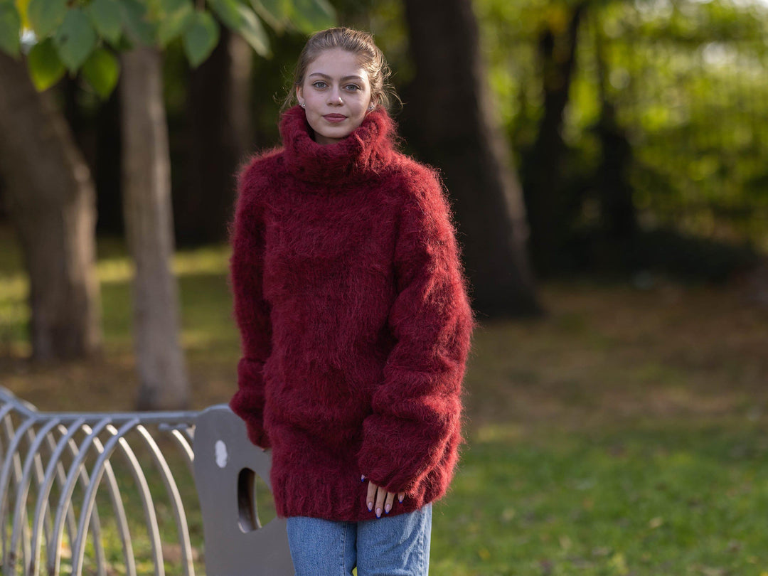 15-Strand Superfine Alpaca and Merino Wool Sweater, Hand Knitted Warm Pullover T1278