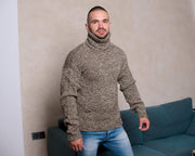 Brown Melange Raw Wool Unisex Sweater T826M