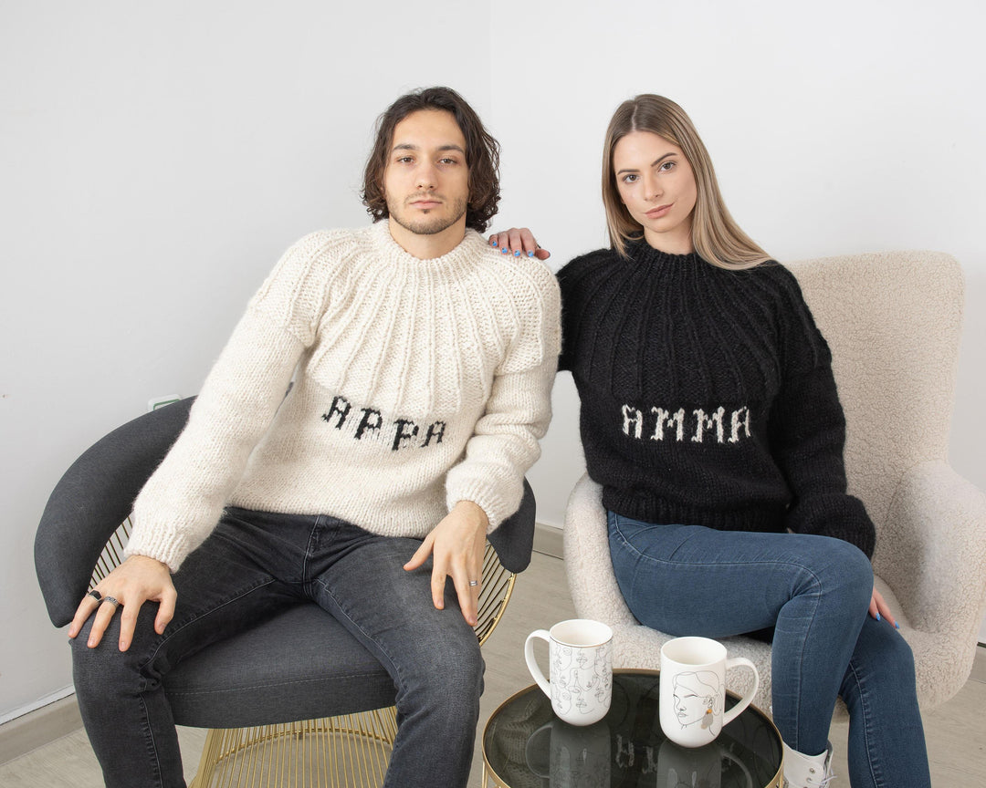 Personalized Hand-Knitted Sweater with Your Name – Extra Chunky Alpaca Mix Matching Sweaters T1337