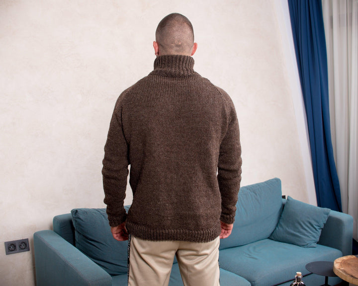 Brown Itchy Wool Sweater – Hand-Knitted 100% Raw Wool Jumper T875M