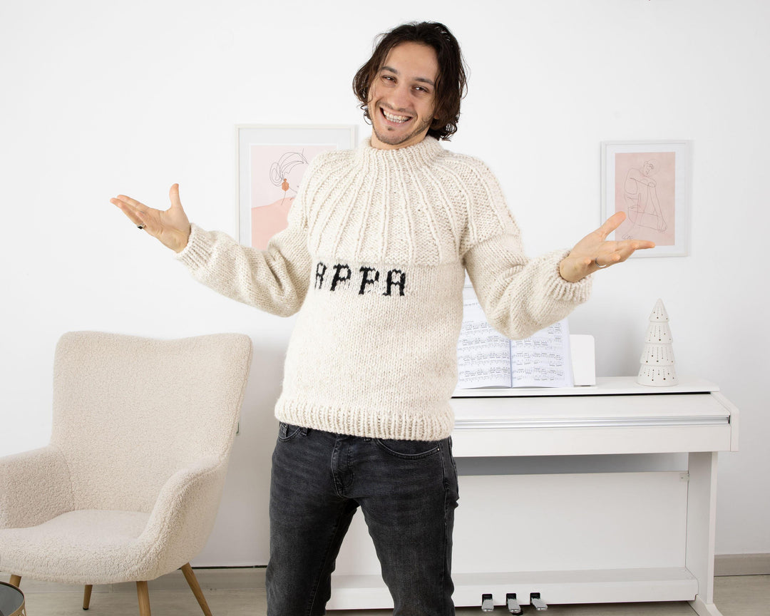Personalized Hand-Knitted Sweater with Your Name – Extra Chunky Alpaca Mix Matching Sweaters T1337