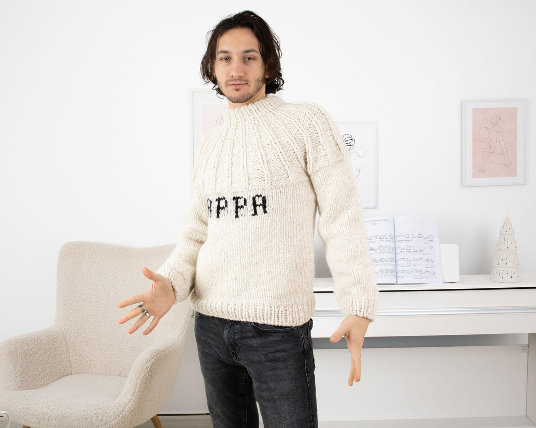 Personalized Hand-Knitted Sweater with Your Name – Extra Chunky Alpaca Mix Matching Sweaters T1337