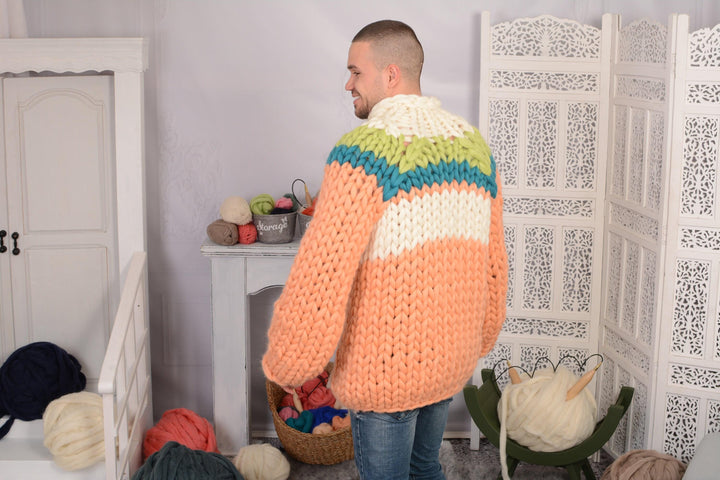 100% Soft Merino Wool Sweater – Hand-Knitted Cable Knit Jumper T718AM