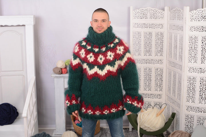 10-Strand Nordic Mohair Sweater – Hand-Knitted Chunky Icelandic Pullover T732M
