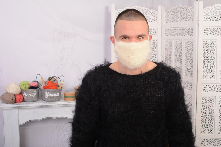 Crochet Mohair Face Mask Cover – Fluffy Reusable Knit Face Warmer T734M