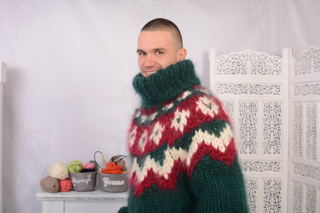 10-Strand Nordic Mohair Sweater – Hand-Knitted Chunky Icelandic Pullover T732M