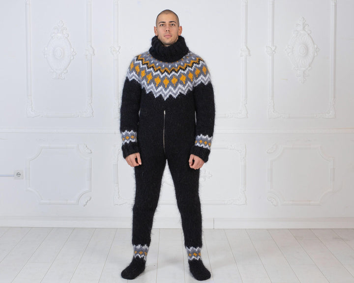 Hand-Knitted Icelandic Mohair Catsuit – Fetish Full Body Suit with Integrated Socks T979M