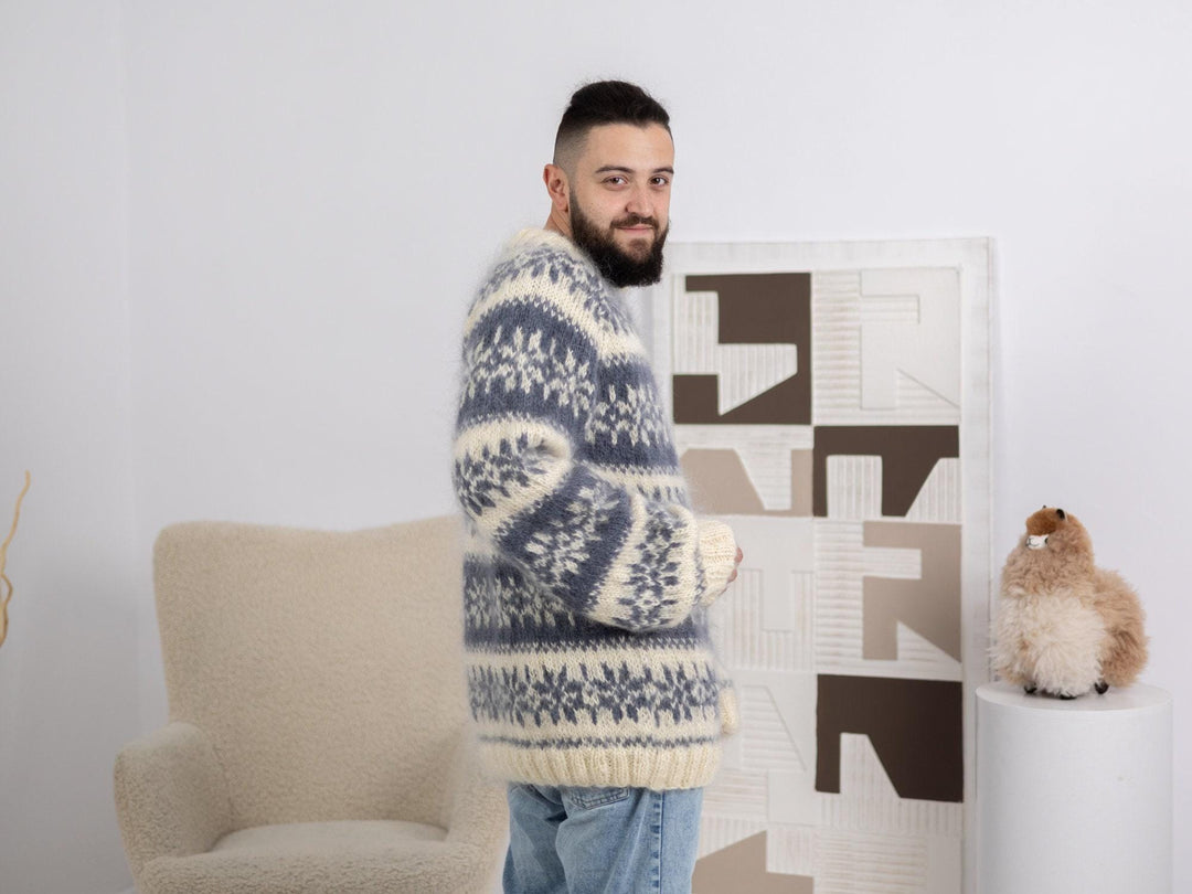 Nordic Mohair Sweater – Hand-Knit Norwegian Style Wool Jumper for Men and Women T1688