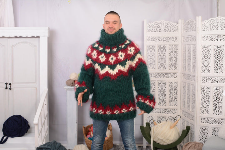 10-Strand Nordic Mohair Sweater – Hand-Knitted Chunky Icelandic Pullover T732M