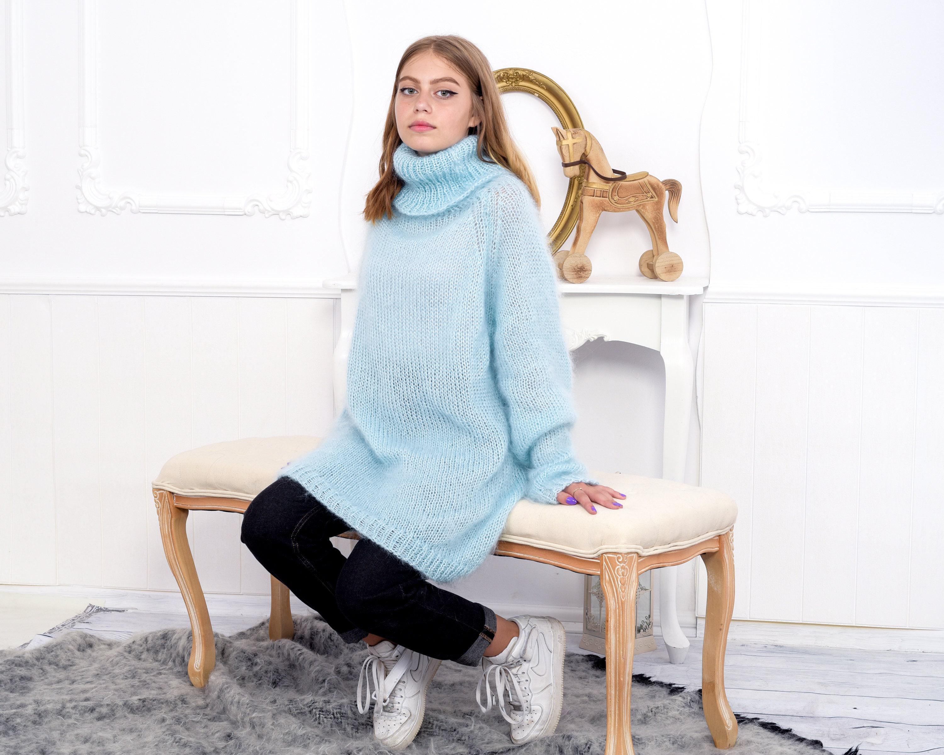 Tiffy Mohair Blue Mohair Open-Knit Sweater T829M