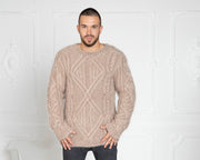 Herren Zopfmuster Mohairpullover – Handgestrickter klobiger Oversized Rundhalspullover T644M