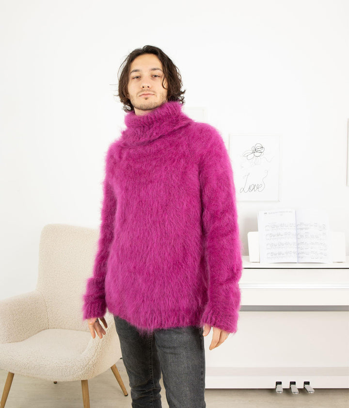 Soft Fluffy Mohair Sweater – Hand-Knitted Sensual Turtleneck Winter Jumper T1324