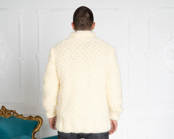 Chunky 6-Strand Mohair Sweater for Men – Hand-Knitted Oversized Cable Pullover T643M