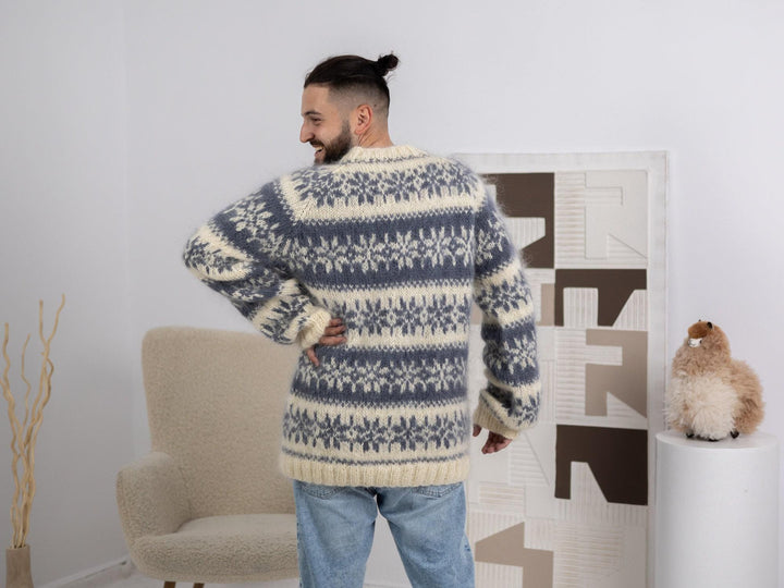 Nordic Mohair Sweater – Hand-Knit Norwegian Style Wool Jumper for Men and Women T1688