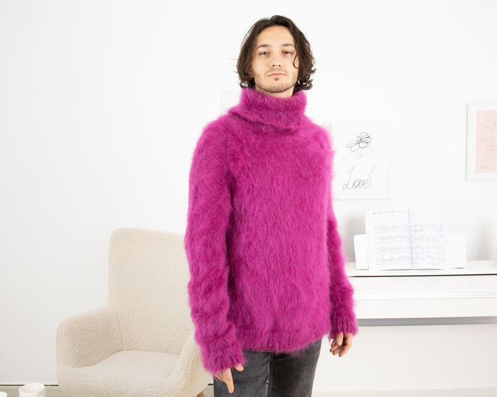 Soft Fluffy Mohair Sweater – Hand-Knitted Sensual Turtleneck Winter Jumper T1324