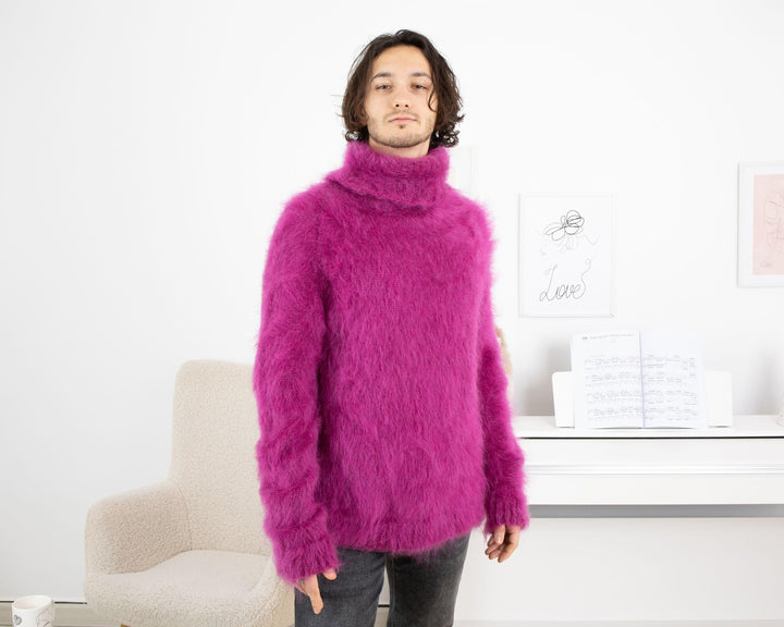 Soft Fluffy Mohair Sweater – Hand-Knitted Sensual Turtleneck Winter Jumper T1324
