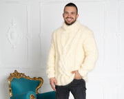 Grober 6-fädiger Mohairpullover für Herren – Handgestrickter Oversized Zopfmusterpullover T643M