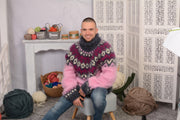 Rosa Mohairpullover – Handgestrickter isländischer nordischer flauschiger Oversize-Pullover T731M