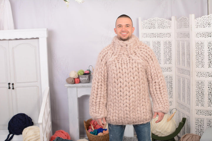 Huge 40-Strand Mohair Sweater – Thick Hand-Knitted Soft Fuzzy Pullover T701M
