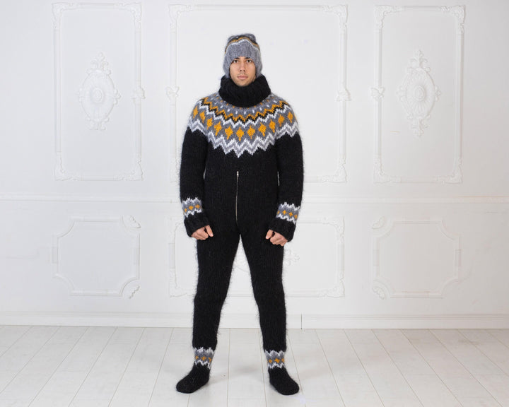 Hand-Knitted Icelandic Mohair Catsuit – Fetish Full Body Suit with Integrated Socks T979M