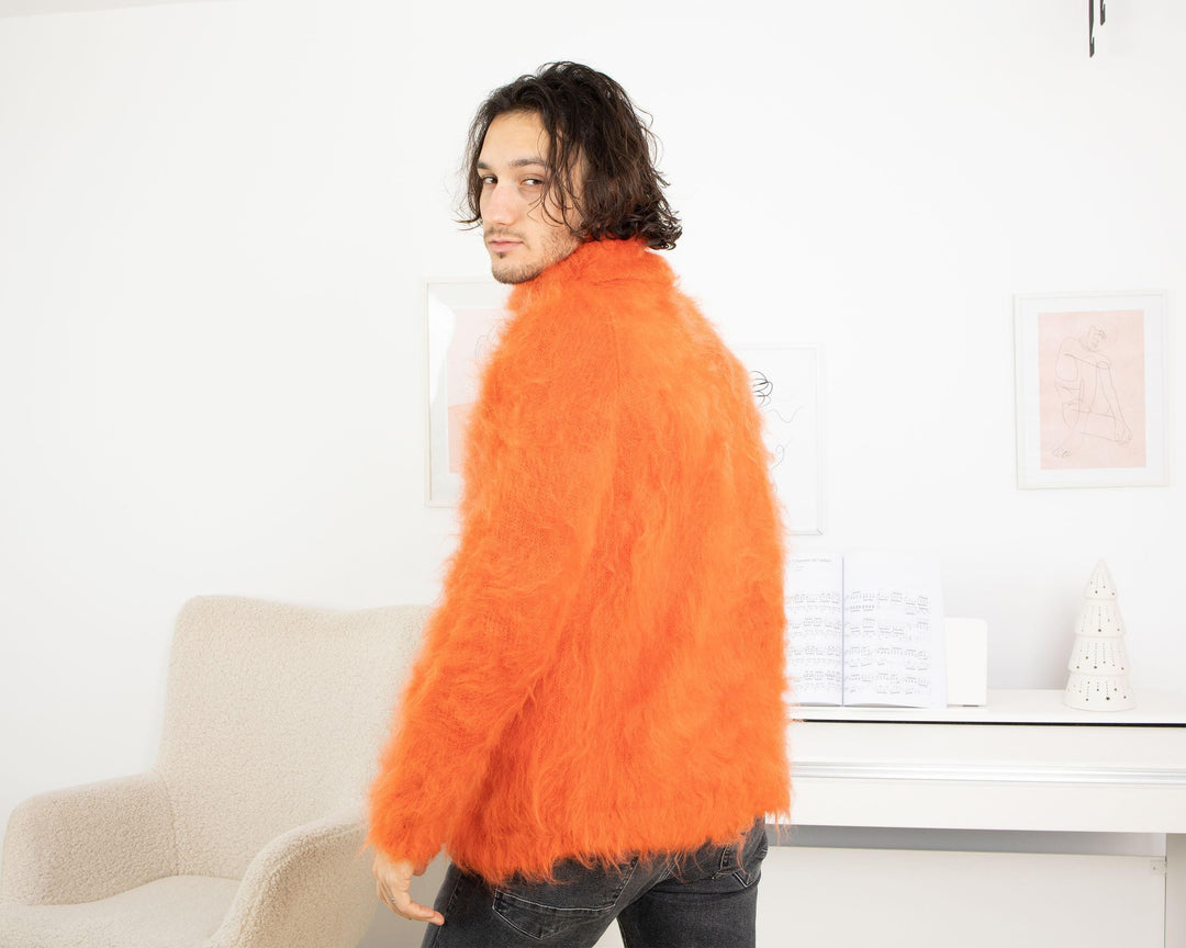 Sensual Fluffy Orange Mohair Sweater – Soft Turtleneck Winter Pullover T1323