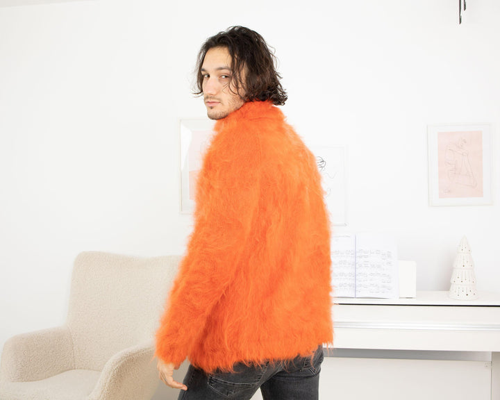 Sensual Fluffy Orange Mohair Sweater – Soft Turtleneck Winter Pullover T1323
