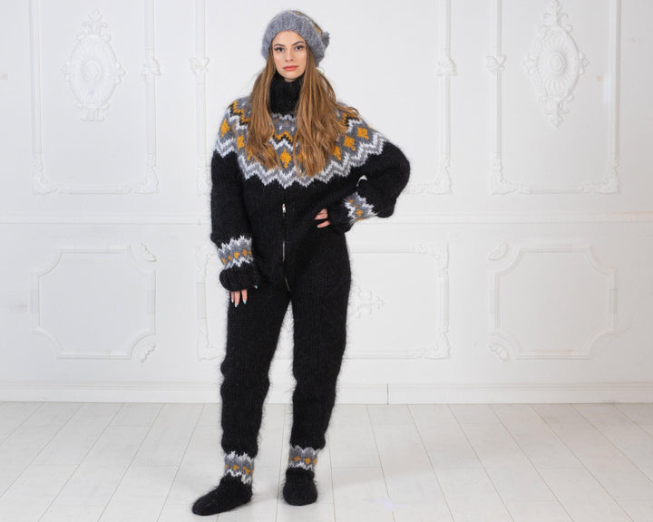 Hand-Knitted Icelandic Mohair Catsuit – Fetish Full Body Suit with Integrated Socks T979M