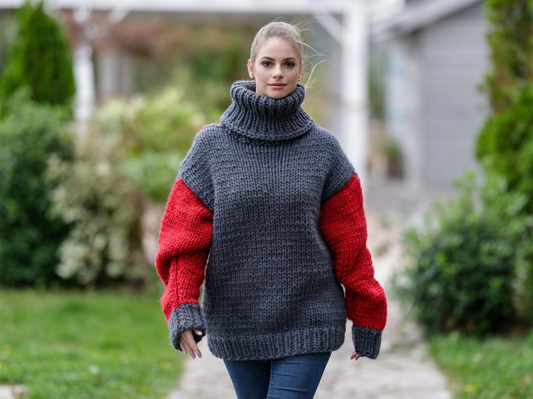 Wool Sweater Hand Knitted 100% Soft Wool Pullover T1109