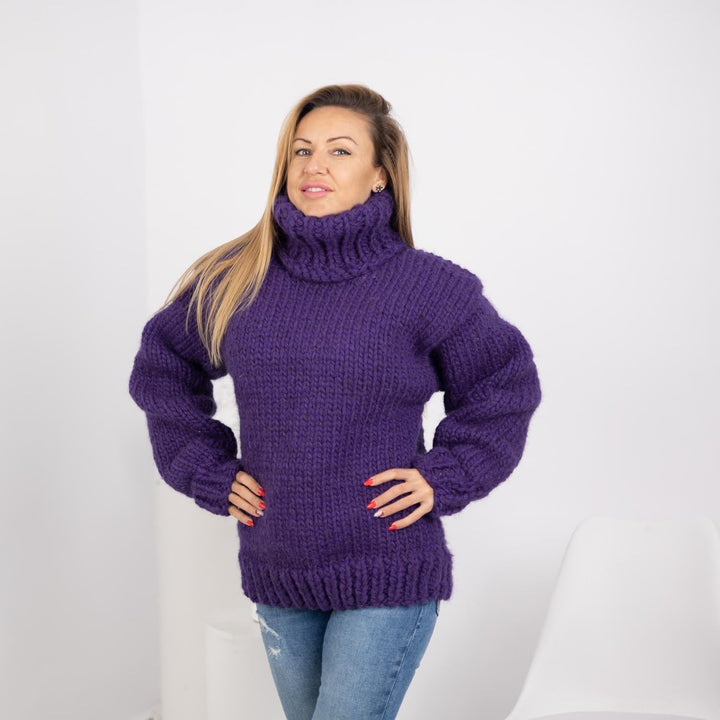 5-Strand Purple Wool Sweater – Hand-Knitted Woolen Jumper T1752